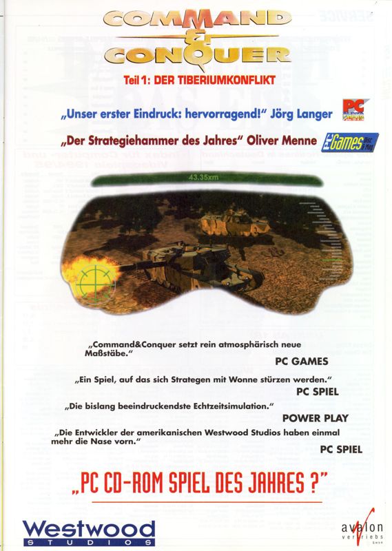 Command & Conquer Magazine Advertisement (Magazine Advertisements): MCV 06/95 (Germany)