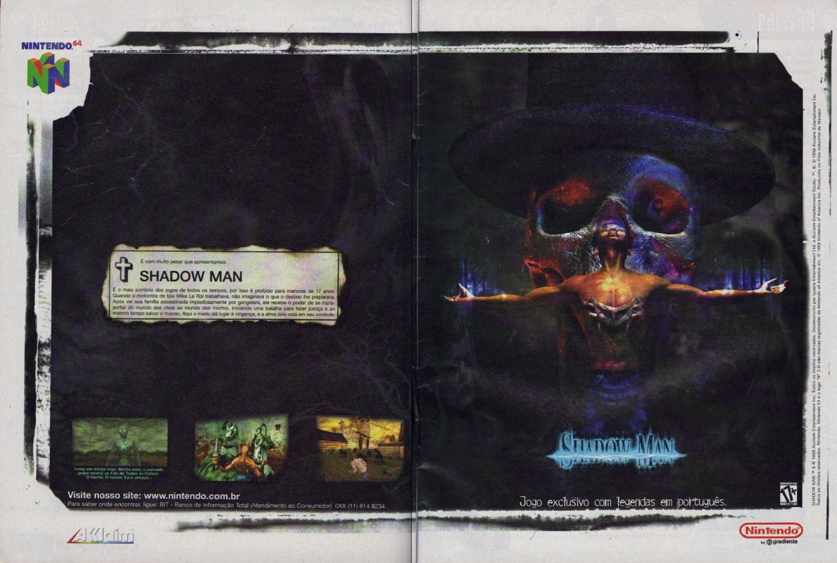 Shadow Man Magazine Advertisement (Magazine Advertisements): Ação Games (Brazil), Issue 144 (October 1999) pp. 8-9