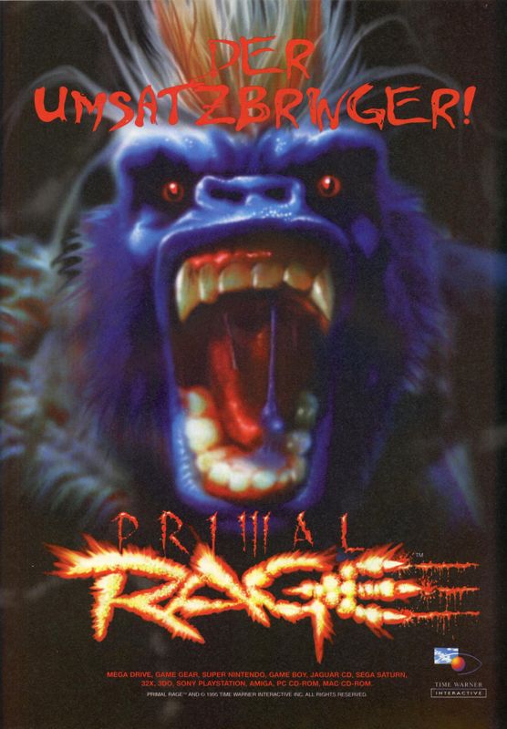 Primal Rage Magazine Advertisement (Magazine Advertisements): MCV 09/95 (Germany)