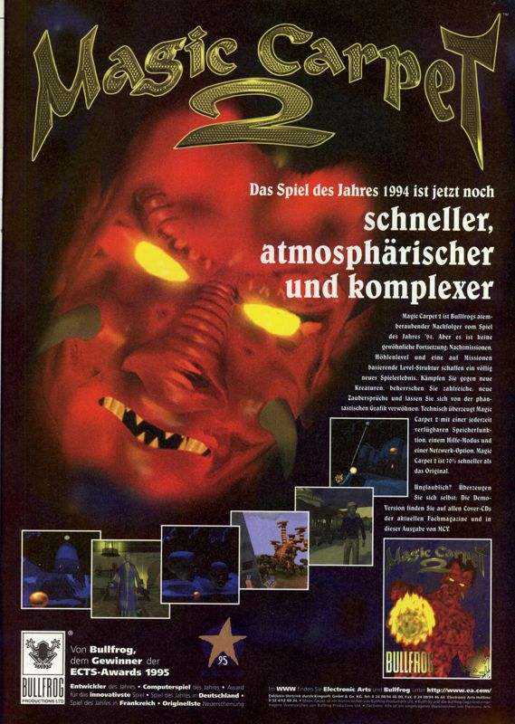 Magic Carpet 2: The Netherworlds Magazine Advertisement (Magazine Advertisements): MCV 10/95 (Germany)