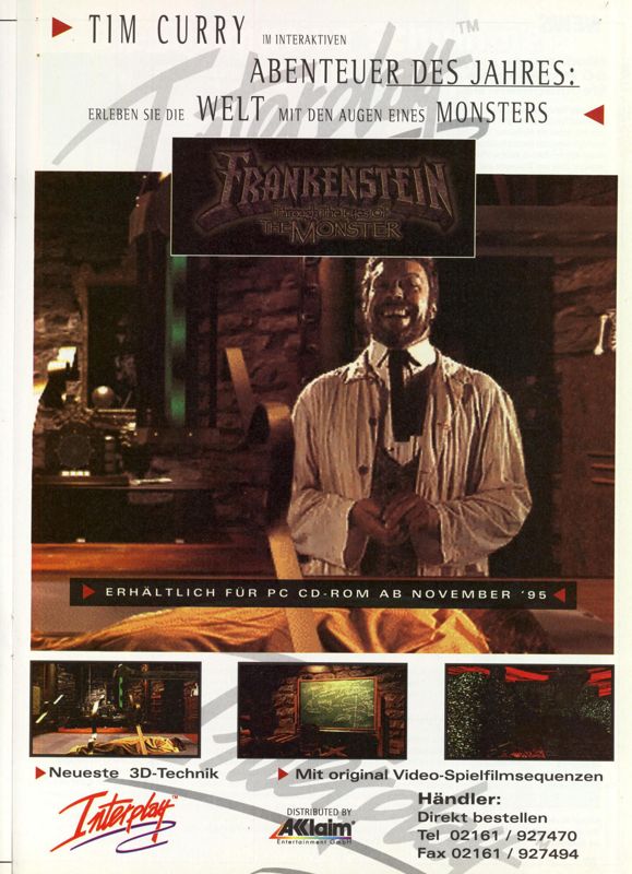 Frankenstein: Through the Eyes of the Monster Magazine Advertisement (Magazine Advertisements): MCV 11/95 (Germany)