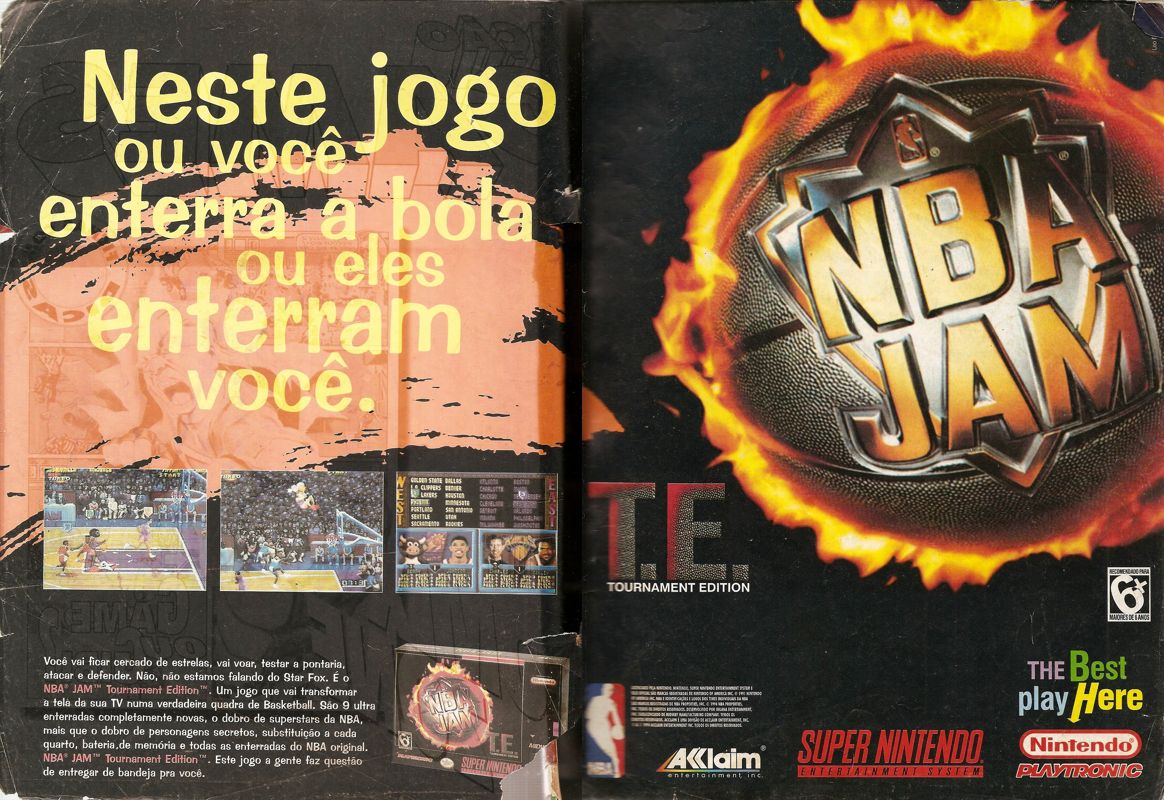 NBA Jam Tournament Edition Magazine Advertisement (Magazine Advertisements): Ação Games (Brazil) Issue 87 (July 1995) pp. 2-3
