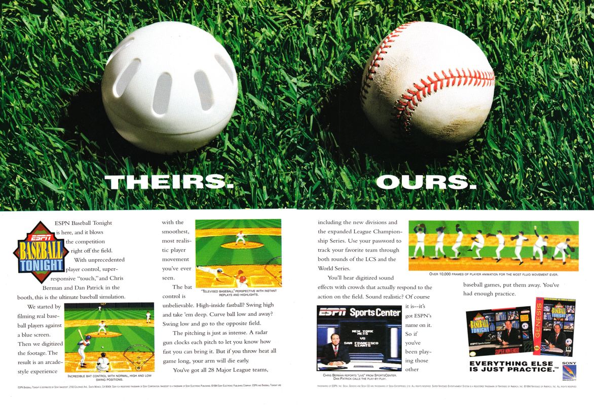ESPN Baseball Tonight Magazine Advertisement (Magazine Advertisements): GamePro (International Data Group, United States), Issue 60 (July 1994)