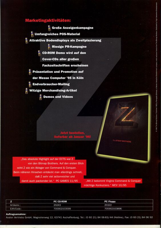 Z Magazine Advertisement (Magazine Advertisements): MCV 12/95 (Germany)