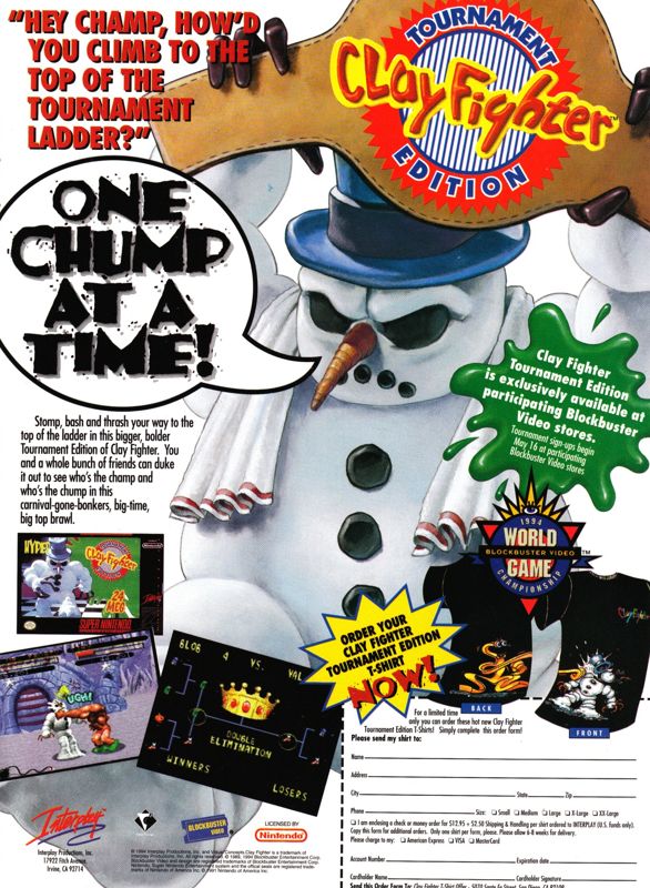 Clay Fighter: Tournament Edition Magazine Advertisement (Magazine Advertisements): GamePro (International Data Group, United States), Issue 60 (July 1994)