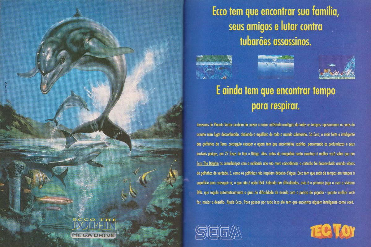 Ecco the Dolphin Magazine Advertisement (Magazine Advertisements): SuperGame (Brazil) Issue 24 (July 1993) pp. 22-23