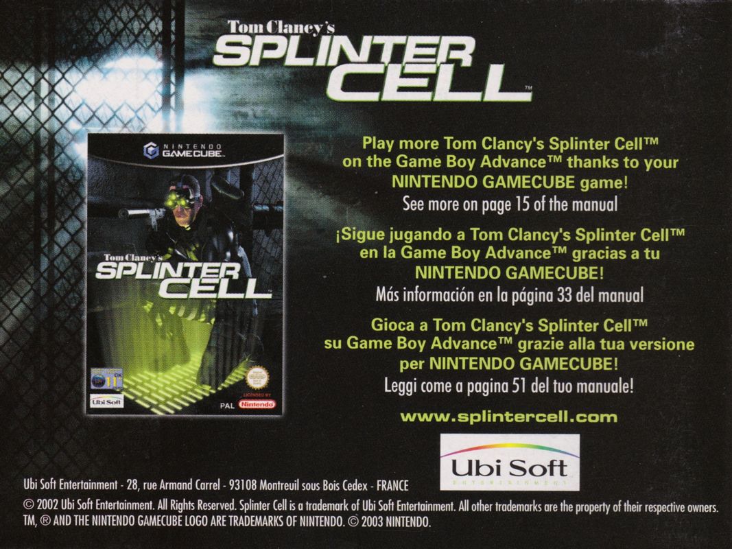 Tom Clancy's Splinter Cell Manual Advertisement (Game Manual Advertisements): Tom Clancy's Splinter Cell (Europe), GBA release (back cover)