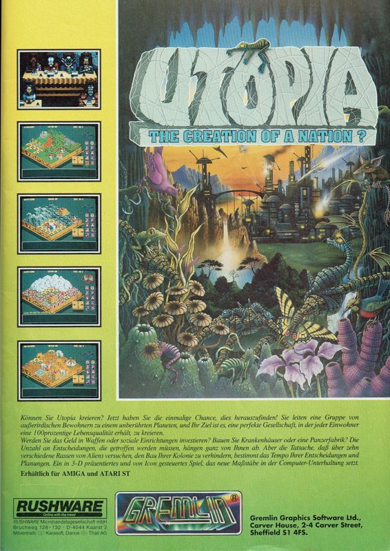 Utopia: The Creation of a Nation Magazine Advertisement (Magazine Advertisements): Amiga Joker (Germany), Issue 11/1991