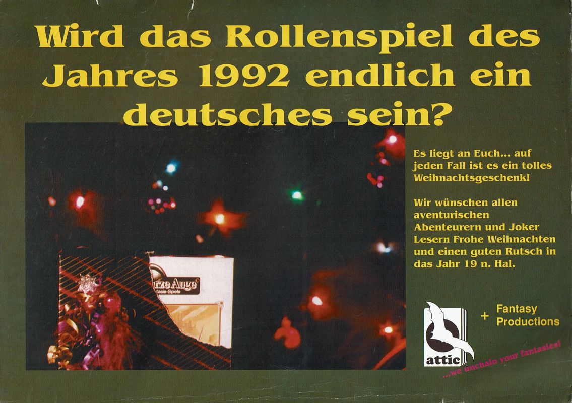 Realms of Arkania: Blade of Destiny Magazine Advertisement (Magazine Advertisements): Amiga Joker (Germany), Issue 12/1992 Rotated