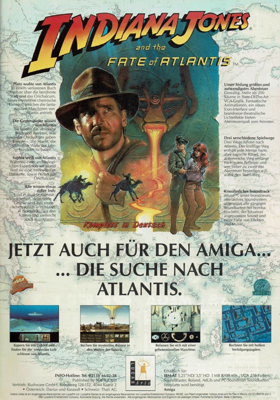 Indiana Jones and the Fate of Atlantis Magazine Advertisement (Magazine Advertisements): Amiga Joker (Germany), Issue 12/1992