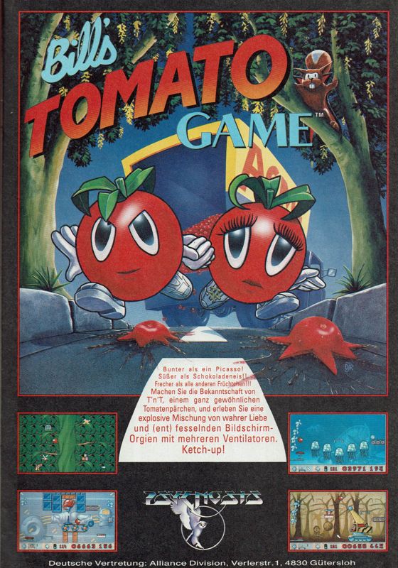 Bill's Tomato Game Magazine Advertisement (Magazine Advertisements): Amiga Joker (Germany), Issue 12/1992