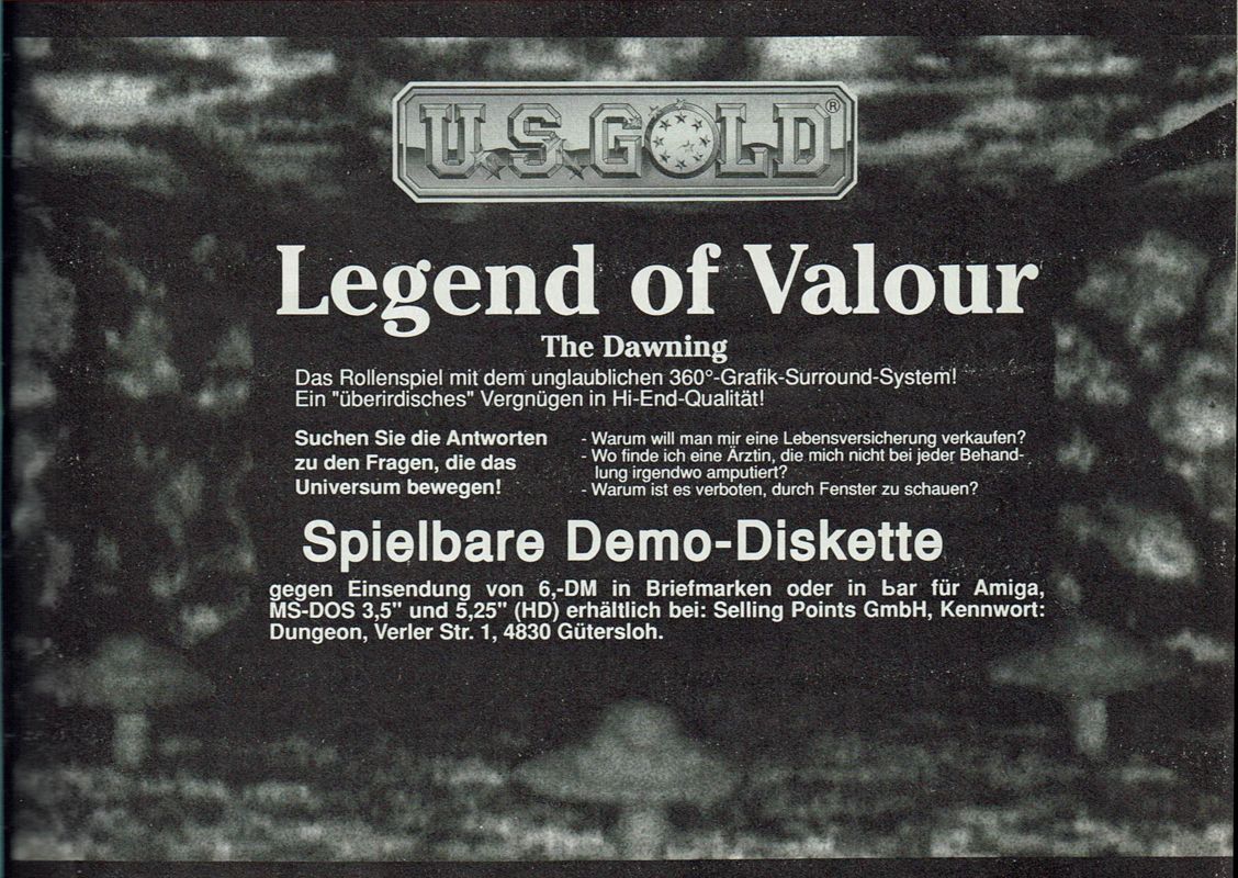 Legends of Valour Magazine Advertisement (Magazine Advertisements): Amiga Joker (Germany), Issue 12/1992