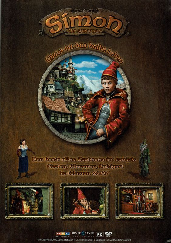 Simon the Sorcerer 4: Chaos Happens Magazine Advertisement (Magazine Advertisements): PC Powerplay (Germany), Issue 01/2007