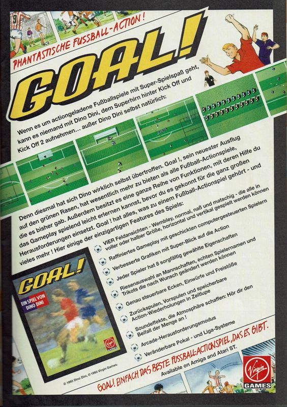 Goal! Magazine Advertisement (Magazine Advertisements): Amiga Joker (Germany), Issue 07/1993