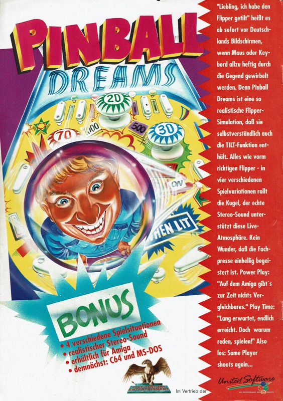 Pinball Dreams Magazine Advertisement (Magazine Advertisements): Amiga Joker (Germany), Issue 05/1992