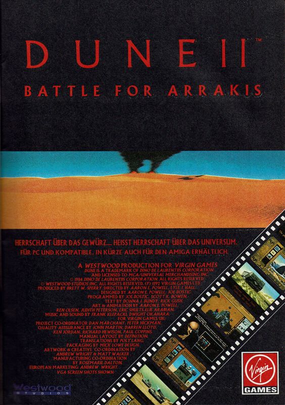 Dune II: The Building of a Dynasty Magazine Advertisement (Magazine Advertisements): Amiga Joker (Germany), Issue 07/1993