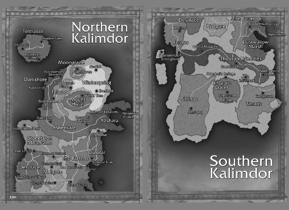 World of WarCraft Other (Artwork from the game's electronic manual): Pages 150 & 151 Maps of Northern & Southern Kalimdor, the maps are contained the Postal Service section of Chapter 10