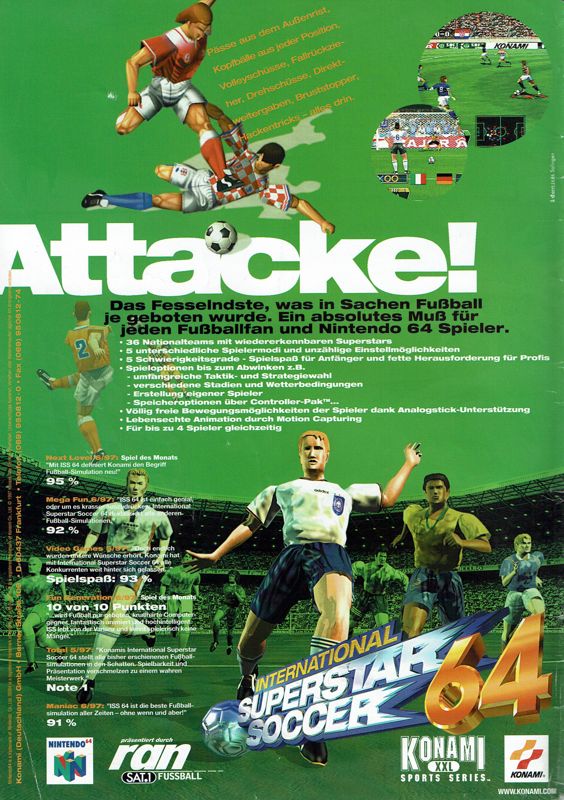 International Superstar Soccer 64 Magazine Advertisement (Magazine Advertisements): Total! (Germany), Issue 07/1997