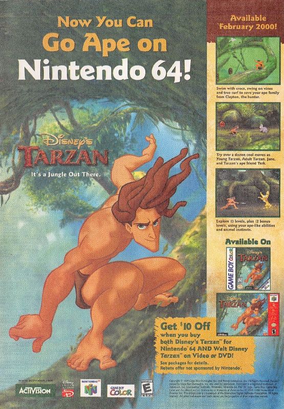 Disney's Tarzan Magazine Advertisement (Magazine Advertisements): Disney Adventures (United States), Winter 2000