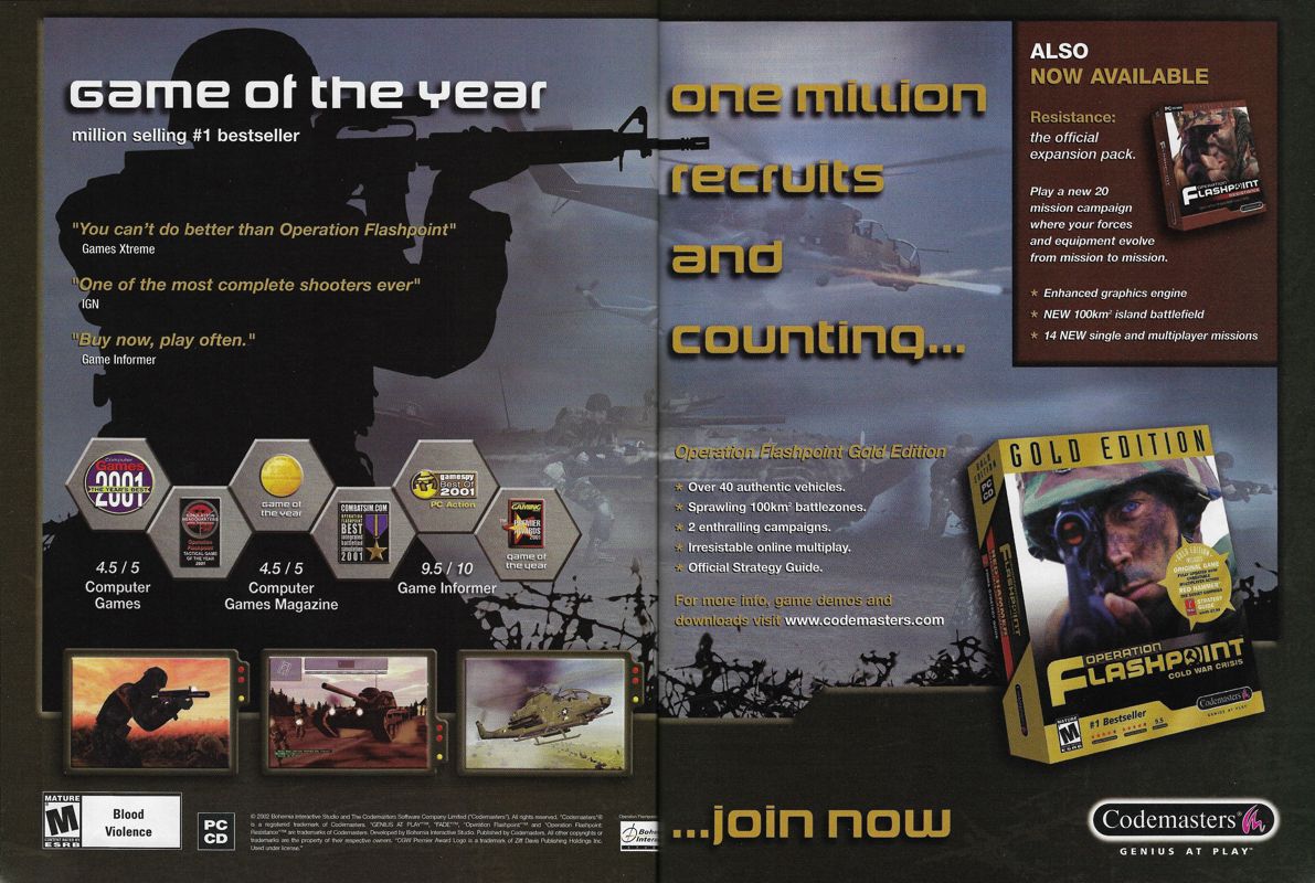 Operation Flashpoint: Gold Edition Magazine Advertisement (Magazine Advertisements): PC Gamer (United States), Issue 102 (October 2002)