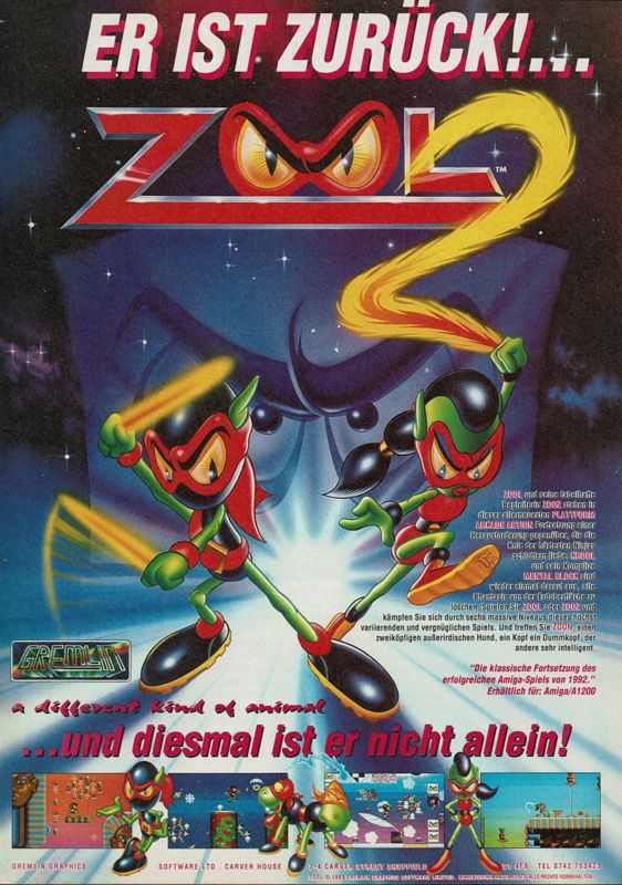 Zool 2 Magazine Advertisement (Magazine Advertisements): Amiga Joker (Germany), Issue 01/1994