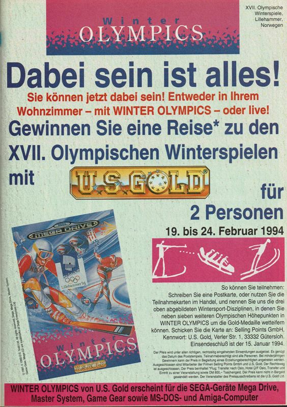 Winter Olympics: Lillehammer '94 Magazine Advertisement (Magazine Advertisements): Amiga Joker (Germany), Issue 01/1994