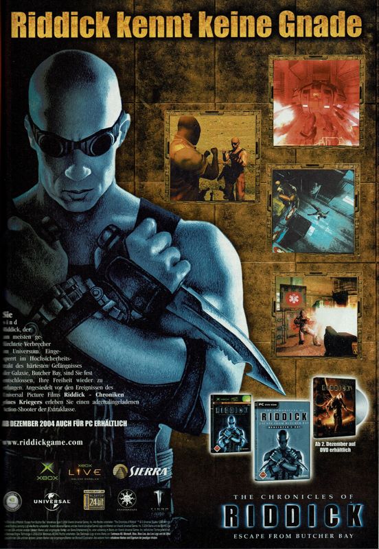The Chronicles of Riddick: Escape from Butcher Bay Magazine Advertisement (Magazine Advertisements): PC Powerplay (Germany), Issue 12/2004