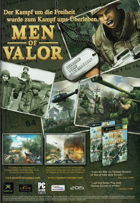 Men of Valor Magazine Advertisement (Magazine Advertisements): PC Powerplay (Germany), Issue 12/2004