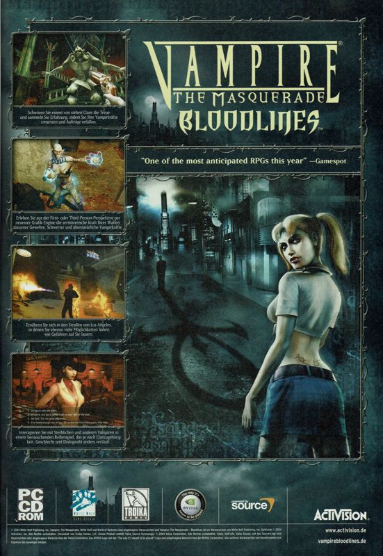 Vampire: The Masquerade - Bloodlines Magazine Advertisement (Magazine Advertisements): PC Powerplay (Germany), Issue 12/2004