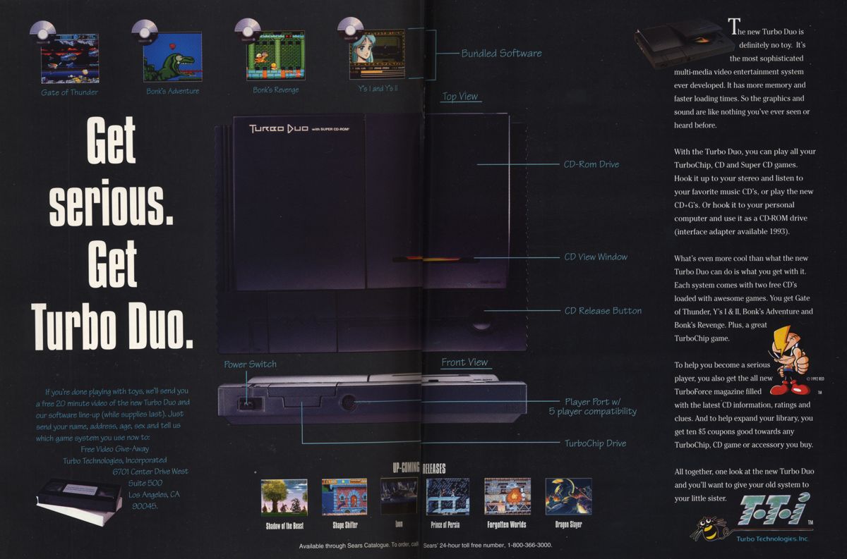 Turbo Duo (included games) Magazine Advertisement (Magazine Advertisements): DieHard GameFan (United States), Volume 1 Issue 1 (October 1992)