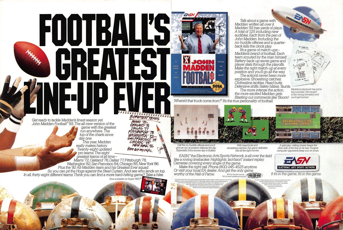 John Madden Football '93 Magazine Advertisement (Magazine Advertisements): DieHard GameFan (United States), Volume 1 Issue 2 (December 1992)