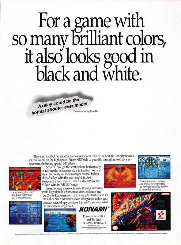 Axelay Magazine Advertisement (Magazine Advertisements): DieHard GameFan (United States), Volume 1 Issue 2 (December 1992)