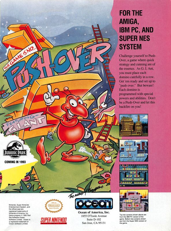 Push-Over Magazine Advertisement (Magazine Advertisements): DieHard GameFan (United States), Volume 1 Issue 2 (December 1992)