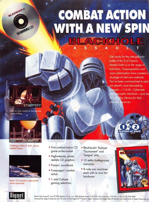 Blackhole Assault Magazine Advertisement (Magazine Advertisements): DieHard GameFan (United States), Volume 1 Issue 2 (December 1992)