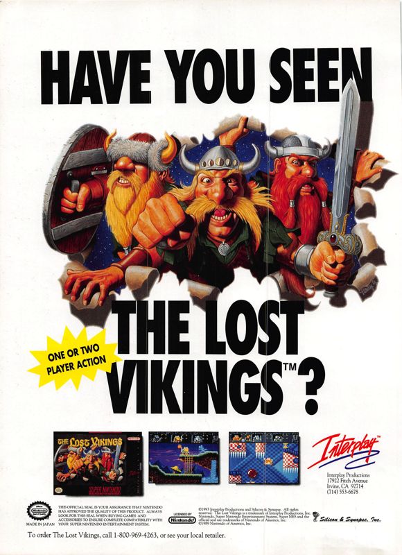 The Lost Vikings Magazine Advertisement (Magazine Advertisements): DieHard GameFan (United States), Volume 1 Issue 5 (April 1993)