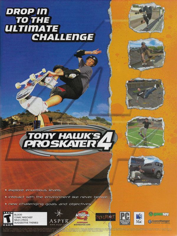 Tony Hawk's Pro Skater 4 Magazine Advertisement (Magazine Advertisements): PC Gamer (United States), Issue 114 (September 2003)