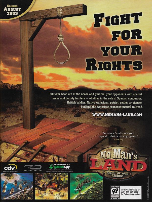 No Man's Land Magazine Advertisement (Magazine Advertisements): PC Gamer (United States), Issue 114 (September 2003)