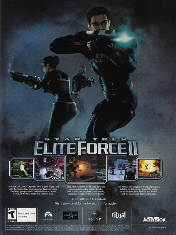 Star Trek: Elite Force II Magazine Advertisement (Magazine Advertisements): PC Gamer (United States), Issue 114 (September 2003)