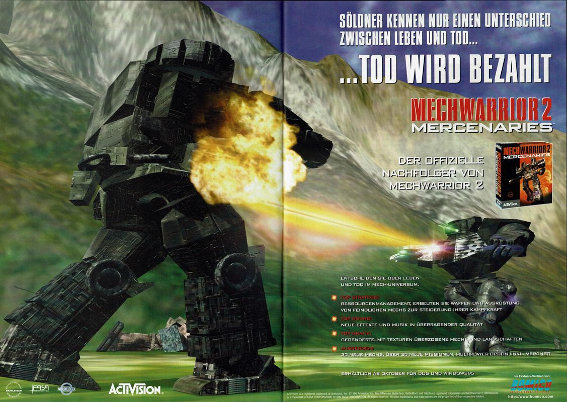 MechWarrior 2: Mercenaries Magazine Advertisement (Magazine Advertisements): PC Player (Germany), Issue 11/1996