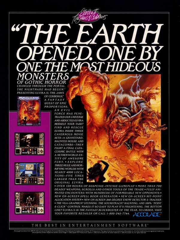 Elvira II: The Jaws of Cerberus Magazine Advertisement (Magazine Advertisements): Computer Gaming World (United States) Issue 88 (November 1991)