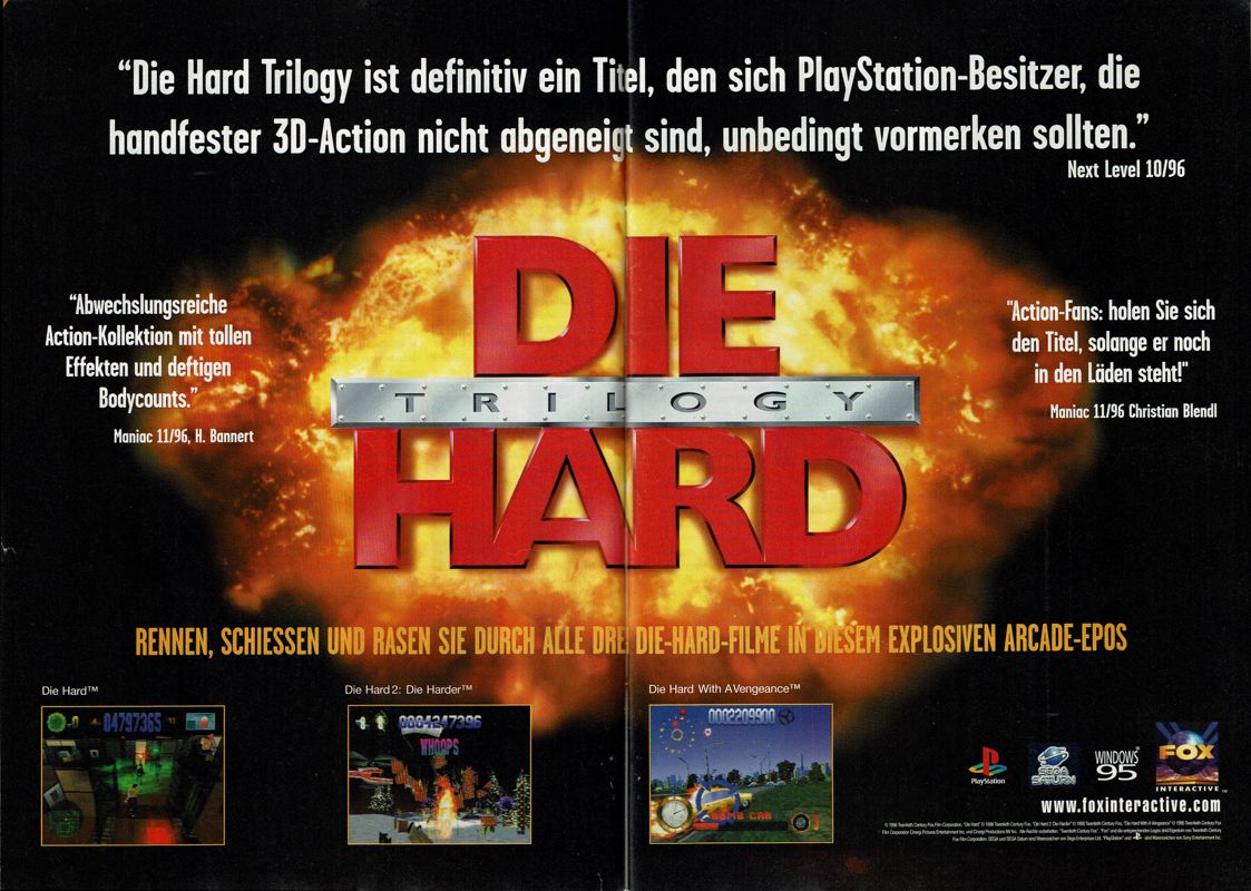 Die Hard Trilogy Magazine Advertisement (Magazine Advertisements): PC Player (Germany), Issue 12/1996