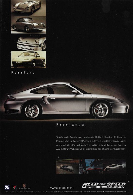 Need for Speed: Porsche Unleashed Magazine Advertisement (Magazine Advertisements): PC Gamer (Sweden), Issue 40 (April 2000)