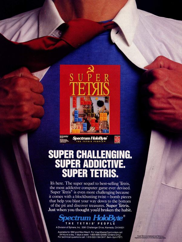Super Tetris Magazine Advertisement (Magazine Advertisements): Computer Gaming World (United States) Issue 89 (December 1991)