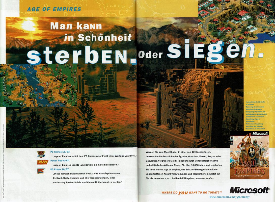 Age of Empires Magazine Advertisement (Magazine Advertisements): PC Player (Germany), Issue 12/1997