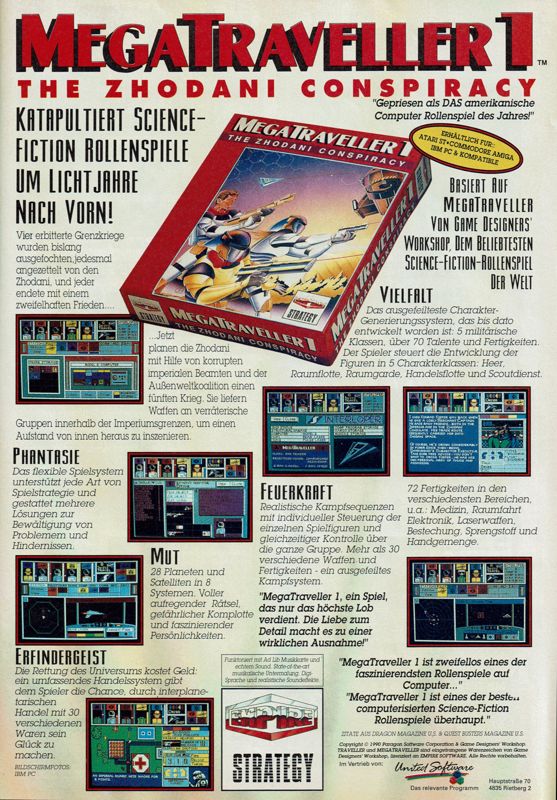MegaTraveller 1: The Zhodani Conspiracy Magazine Advertisement (Magazine Advertisements): Power Play (Germany), Issue 04/1991