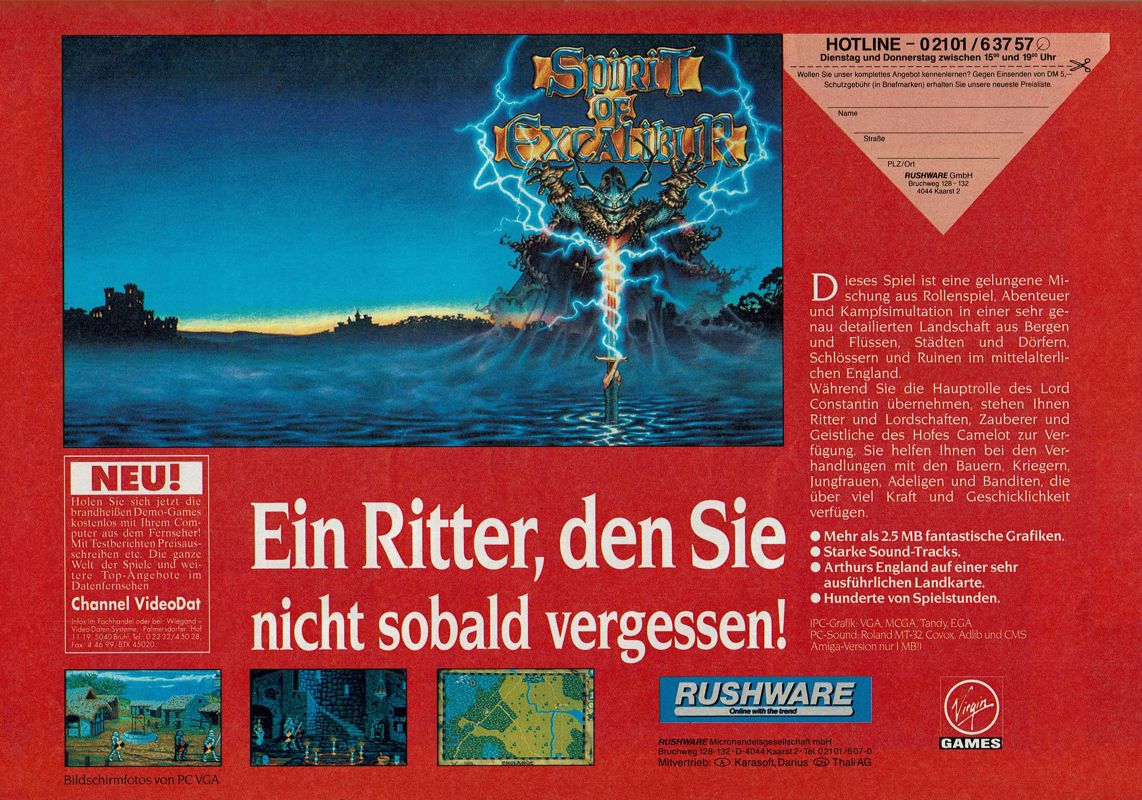 Spirit of Excalibur Magazine Advertisement (Magazine Advertisements): Power Play (Germany), Issue 04/1991