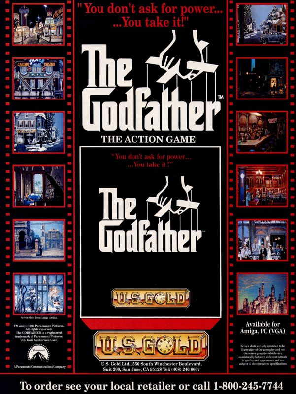 The Godfather Magazine Advertisement (Magazine Advertisements): Computer Gaming World (United States) Issue 90 (January 1992)