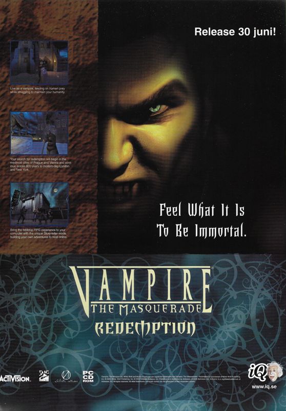 Vampire: The Masquerade - Redemption Magazine Advertisement (Magazine Advertisements): PC Gamer (Sweden), Issue 43 (July 2000)