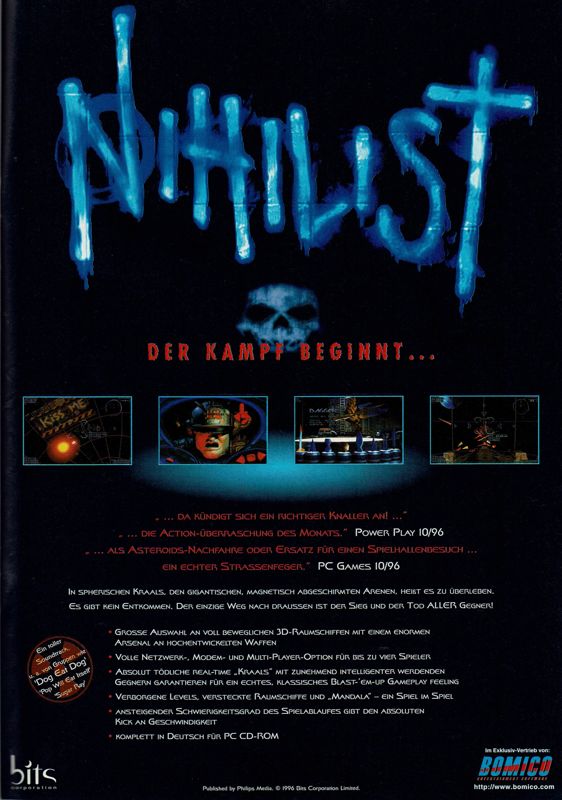 Nihilist Magazine Advertisement (Magazine Advertisements): PC Player (Germany), Issue 12/1996