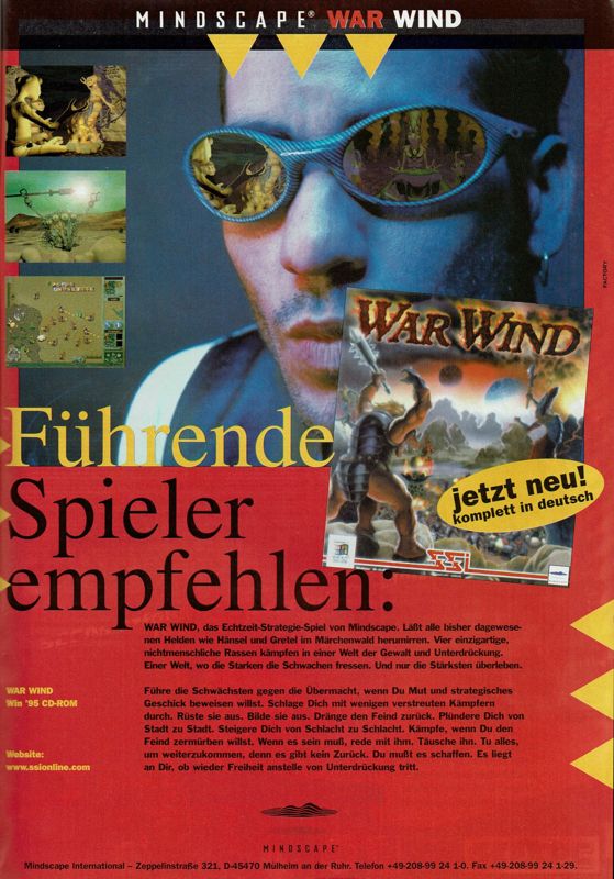 War Wind Magazine Advertisement (Magazine Advertisements): PC Player (Germany), Issue 12/1996